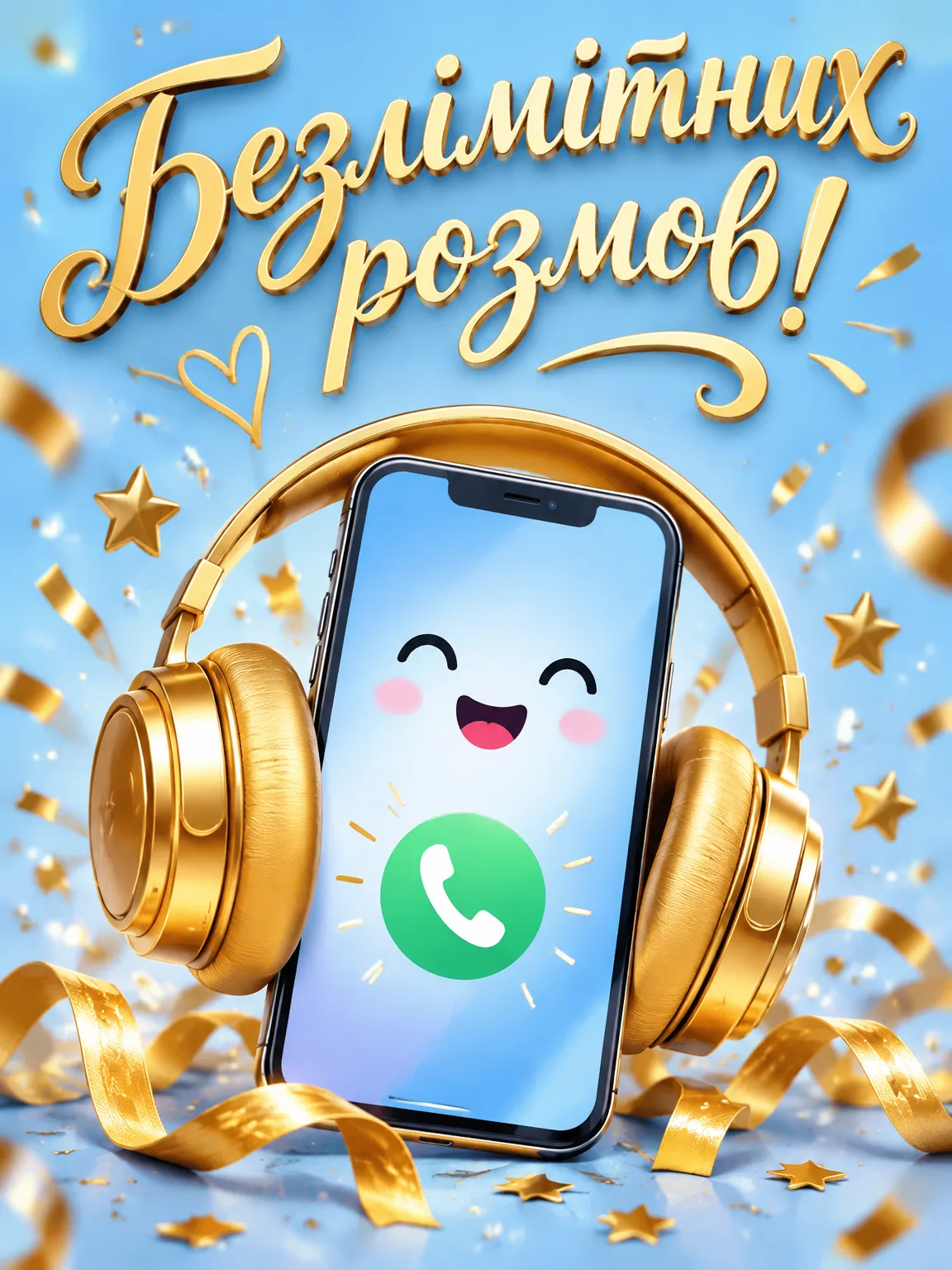 Листівка зі смартфоном, навушниками та побажанням безлімітних розмов