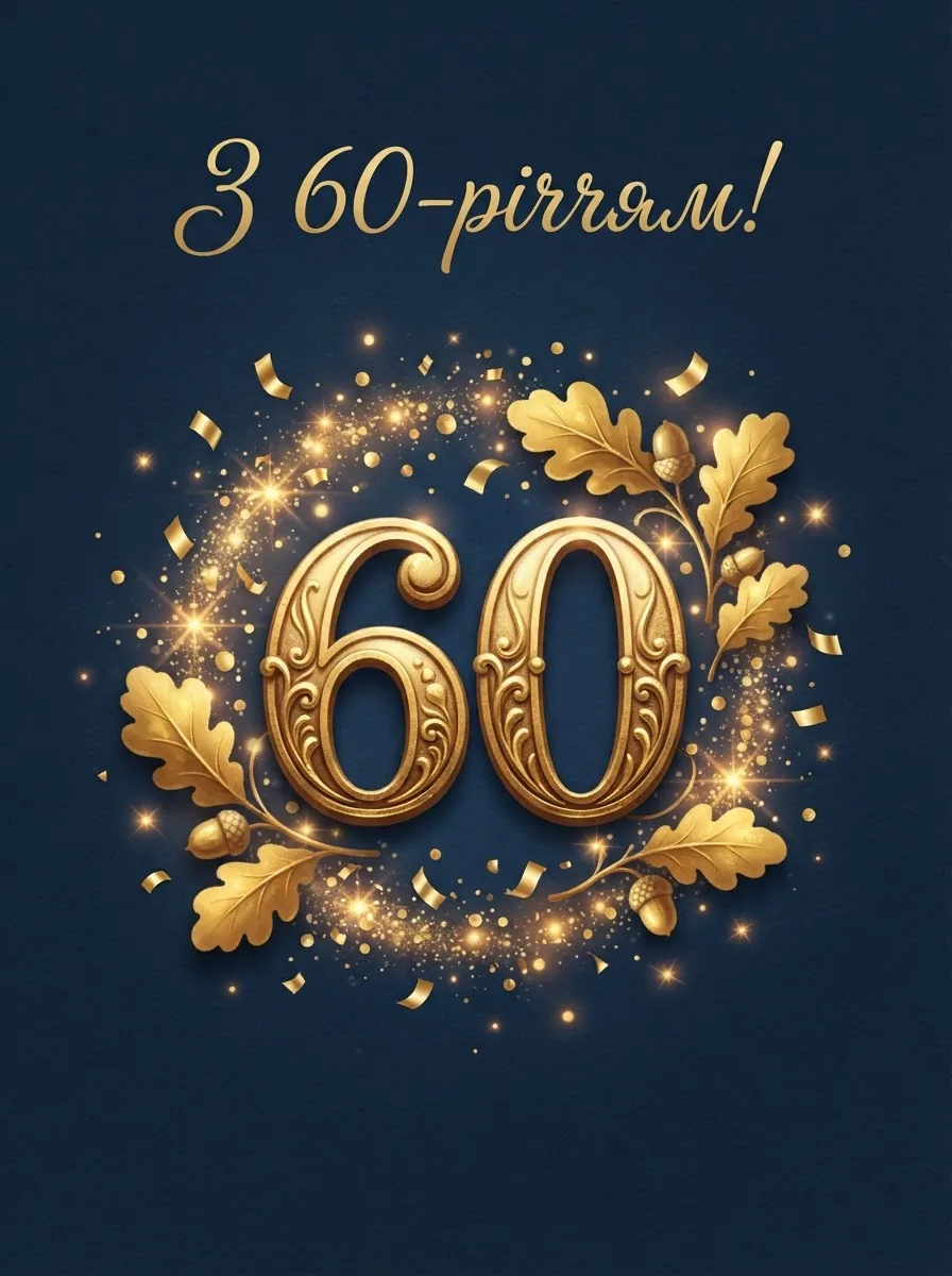 Вітальна листівка з золотими цифрами 60 на синьому тлі