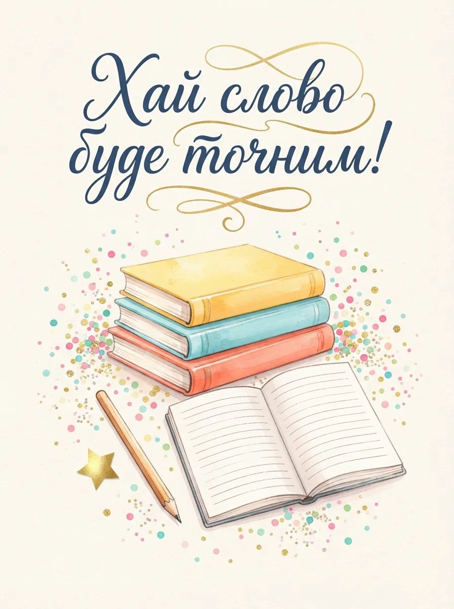 Листівка для учнів і студентів зі стосом підручників, зошитом та олівцем
