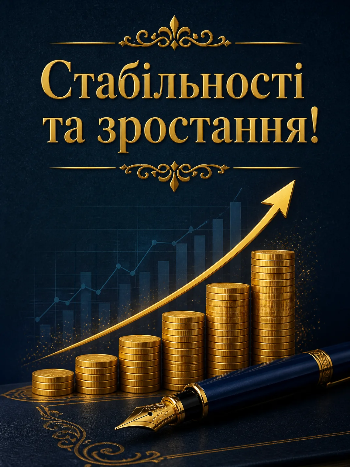 Офіційна листівка для фінансистів із золотою діаграмою та ручкою