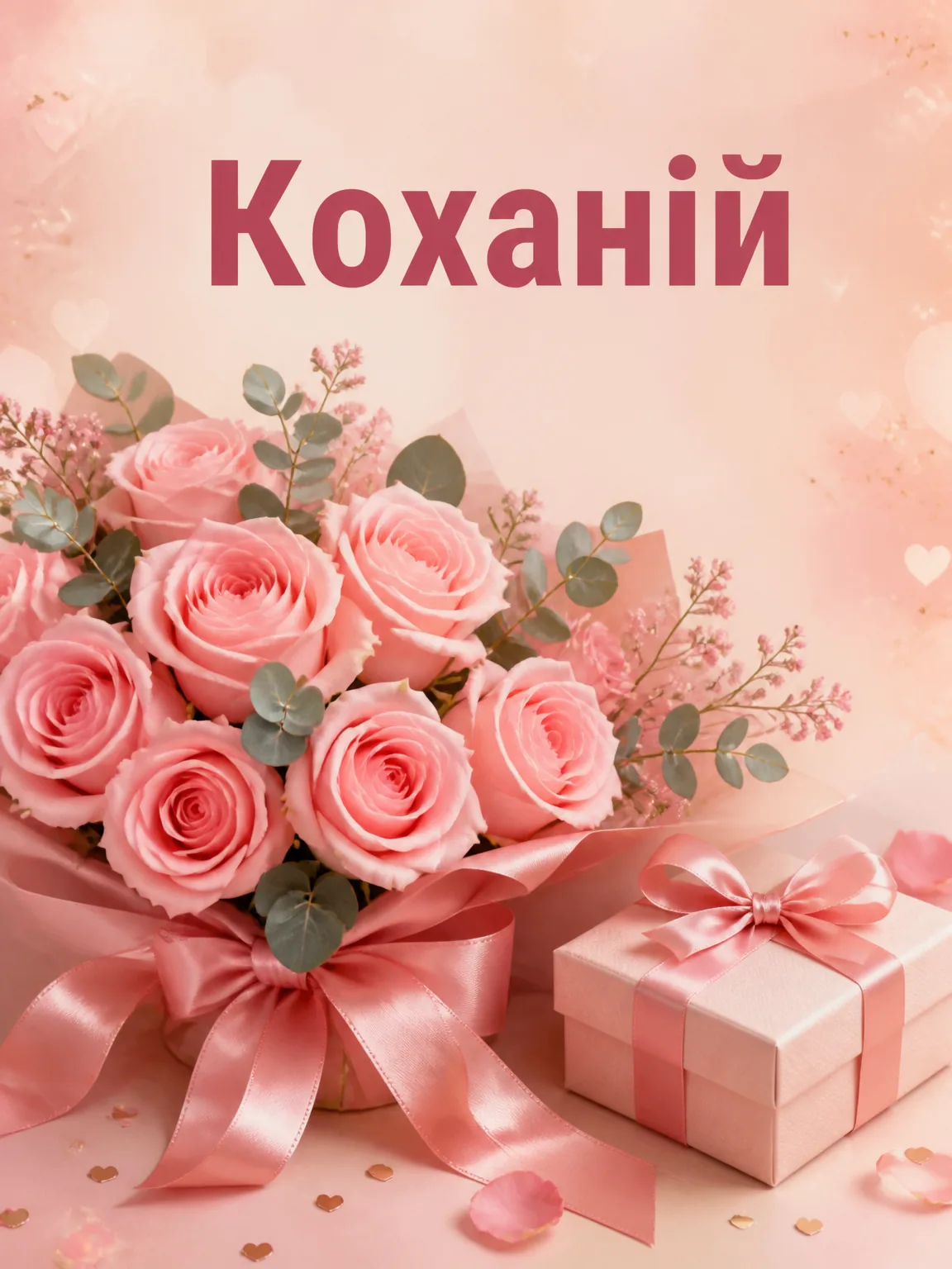 Букет рожевих троянд і подарунок