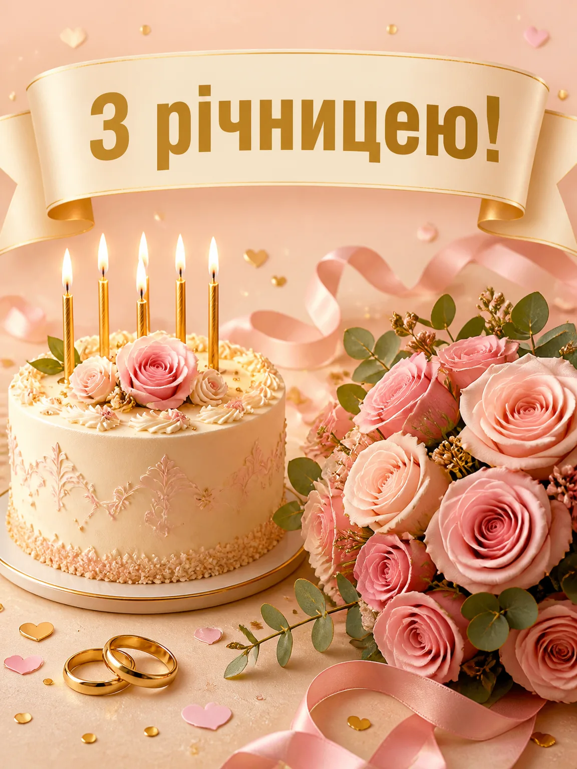 Святковий торт зі свічками й троянди